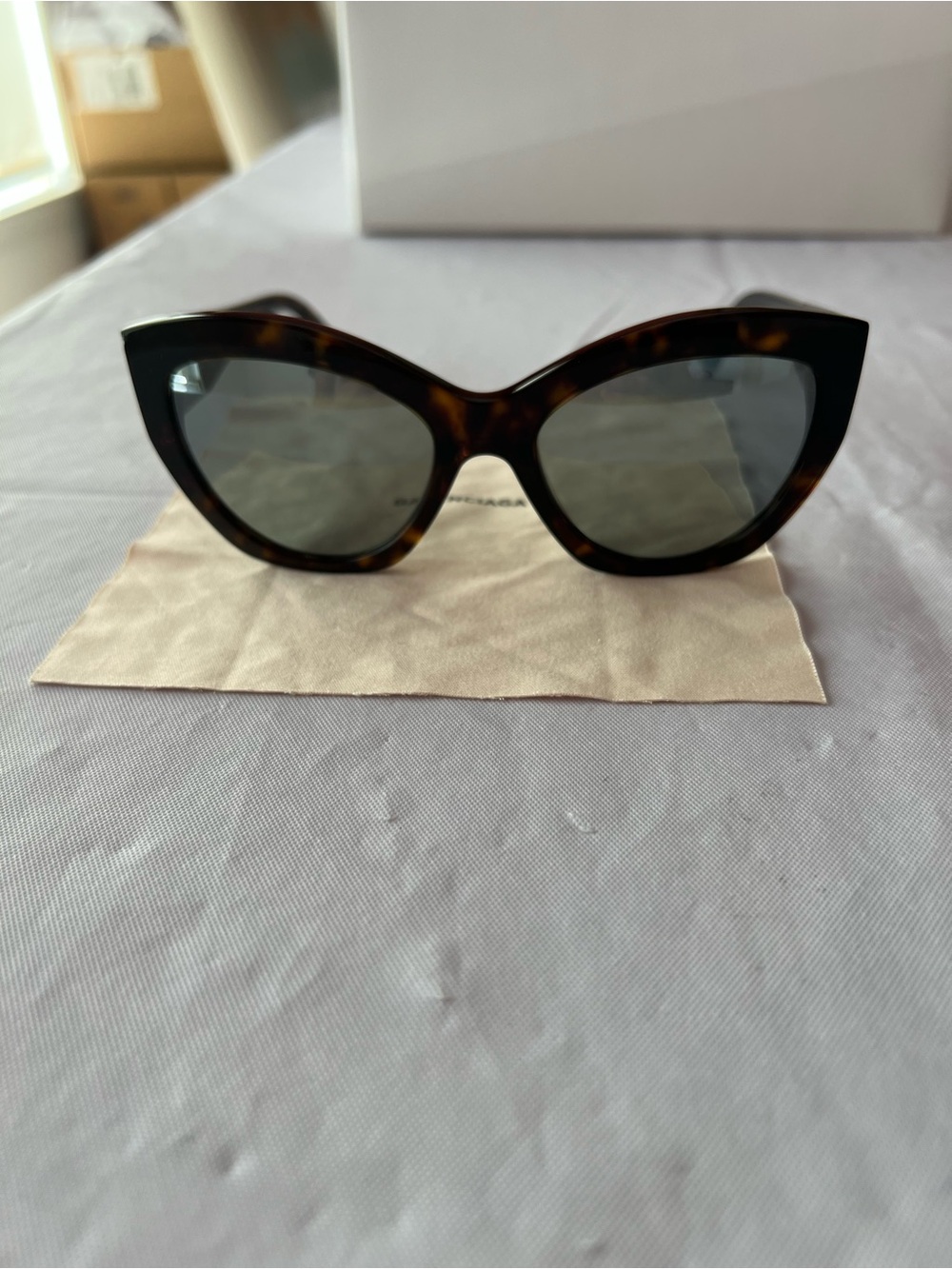 Balenciaga Tortoiseshell Cat Eye Sunglasses with Dark Lenses